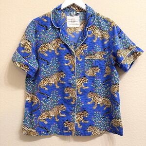Printfresh Bagheera Leopard Pajama Top Womens Small Organic Cotton Short Sleeve